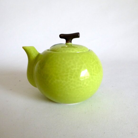 VINTAGE JAPANESE JAPAN PORCELAIN MINI CANTALOUPE FRUIT TEAPOT & LEAF SAUCER (NEW - Picture 5 of 12